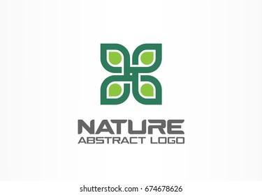 Abstract logo for business company. Corporate identity design element. Healthcare, spa, nature, environment, recycle logotype idea. Green flower, leaf growth, infinity concept. Colorful Vector icon