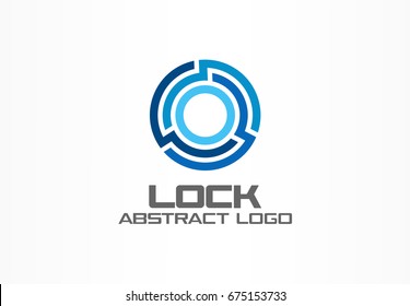 Abstract logo for business company. Corporate identity design element. Technology, Industrial, Logistic, bank logotype idea. Connect, integrate, circle lock, globe protect concept. Color Vector icon