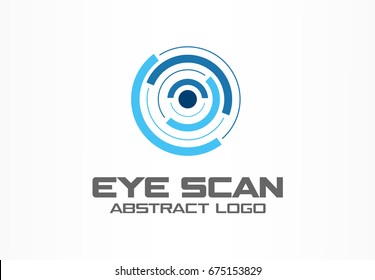 Logo abstracto para empresa. Elemento de diseño de identidad corporativa. Escáner de círculo Retina, identificación de la personalidad, idea de logotipo de bloqueo de iris. Seguridad, proteger el concepto. Icono del Vector de color