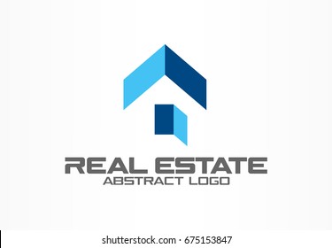 Abstract Logo For Business Company. Corporate Identity Design Element. Real Estate Service, Construction, Roof And Open Door Logotype Idea. Growth House, Arrow Up Home Concept. Color Vector Icon