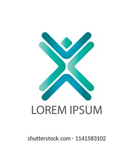 Abstract logo business design vector. Design line x isolated gradient blue on white background. Design print for logo, identity, company, symbol, sign. Set 18