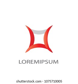 Abstract logo business vector. Design red square four arc on white background. Design print for company identity