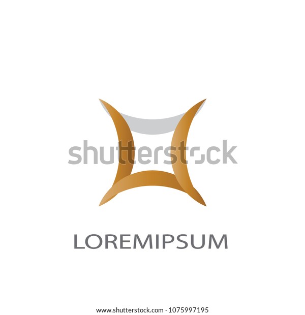 Abstract logo business vector. Design gold square four\
arc on white background. Design print for company identity. Set\
2
