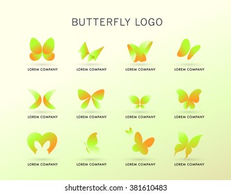 Abstract logo with butterfly character. Simple insect icon. Good for floral store, clothes shop, children toys store, artistic gallery, print design.