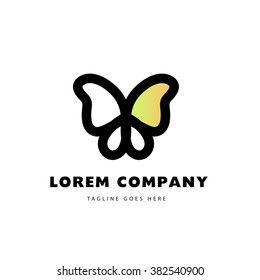 Abstract logo with butterfly character. Simple insect icon. Good for floral store, clothes shop, children toys store, artistic gallery, print design.