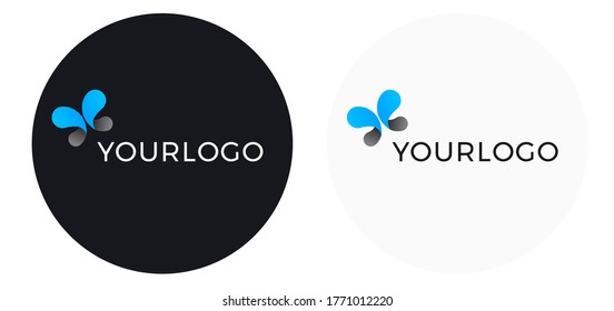 Abstract logo butterfly wings template - modern business butterfly vector logo in blue color - isolated on white and black background