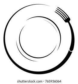 Abstract logo of a cafe or restaurant. A fork on a plate. A simple outline