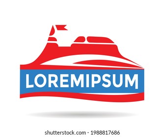 abstract logo castle, blue and red color, vector illustration