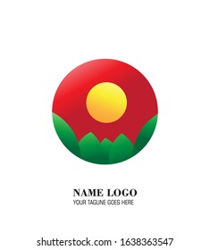 Abstract logo circle concepts describe a leaf , moon and red sky 