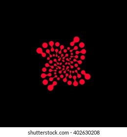 Abstract logo circles colored dots. Oddly shaped universal illustration for corporate identity creative spaces, artists exhibitions. Simple geometric composition shapes. Vector perforated art object.