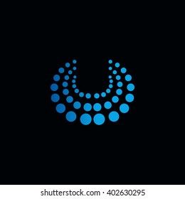 Abstract logo circles colored dots. Oddly shaped universal illustration for corporate identity creative spaces, artists exhibitions. Simple geometric composition shapes. Vector perforated art object.