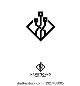 abstract logo circuit technology design vector black