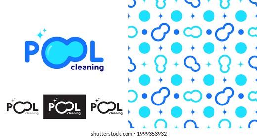 Resumen de la piscina de limpieza con logotipo. Fondo sin fisuras para la impresión o el embalaje textiles 