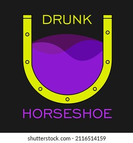abstract logo of a cocktail in the form of a horseshoe with a drink on a dark background