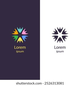 Logotipo Abstractas con Formas angulares de colores que forman una composición triangular dinámica alrededor de un círculo central. Ideal para branding, negocios modernos e identidad creativa.