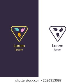 Abstract logo with colorful angular shapes forming a dynamic triangular composition around a central circle. Ideal for branding, modern businesses, and creative identity.