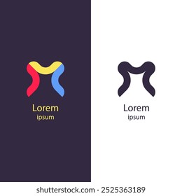 Logotipo abstrato com formas coloridas e curvas formando um design fluido "M". Perfeito para marcas, projetos criativos, identidade empresarial moderna e temas relacionados à tecnologia. Letra n