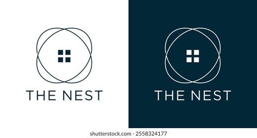 Abstract logo combination of house windows and circles, simple house logo