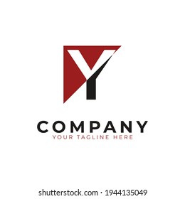 Abstract Logo Combines House and The Letter Y. Black and Red Geometric House Symbol Linked with Cutout Style. Usable for Construction Architecture Building Logo. Flat Vector Logo Design Ideas Template