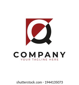Abstract Logo Combines House and The Letter Q. Black and Red Geometric House Symbol Linked with Cutout Style. Usable for Construction Architecture Building Logo. Flat Vector Logo Design Ideas Template