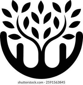 abstract logo combining hand silhouette and growing
