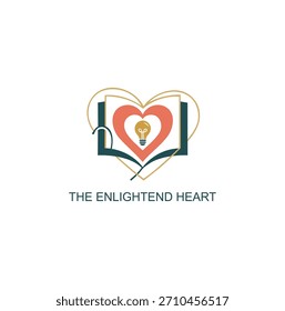 Logo Abstractas que combina un corazón, un libro abierto y una bombilla, que representa el amor iluminado o la inteligencia emocional.