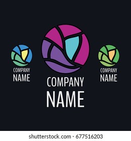 Abstract logo for the company in the field of creativity, art, beauty, glass production, stained glass production, fashion. A circle consisting of a composition of individual fragments.