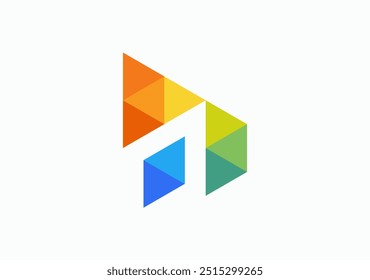 conceito de logotipo abstrato com base na forma de triângulo, apresentando um símbolo icônico jogo ordenadamente embalado em área de espaço negativo