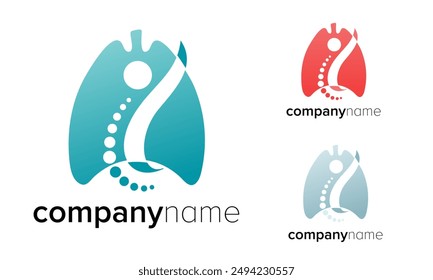 Abstract logo concept for Halotherapy or Salt Therapy. Respiratory and skin health. Creative presentation of important elements - lungs, salt particles, and person. 3 colors. 