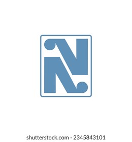 Abstract logo concept N blue in square outline