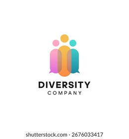 Abstract logo conceptdiversity and teamwork, featuring overlapping people icon symbolizing communication and collaboration 