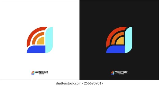 The abstract logo consists of several quarter circle shapes and L shapes, with a combination of the main colors blue and red.