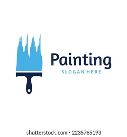 Logo abstracto diseño creativo de pincel y pintura de casa.Con letrero de pincel y pinceladas modernas en colores coloridos.Logo para negocios, empresa de pintura y taller de pintura.