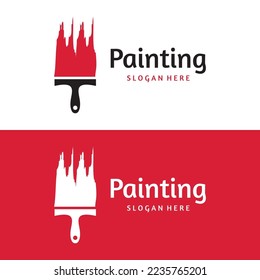 Logo abstracto diseño creativo de pincel y pintura de casa.Con letrero de pincel y pinceladas modernas en colores coloridos.Logo para negocios, empresa de pintura y taller de pintura.