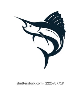 Abstract logo of creative swordfish or marlin fish silhouette.marlin jumping on water.