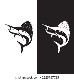 Abstract logo of creative swordfish or marlin fish silhouette.marlin jumping on water.