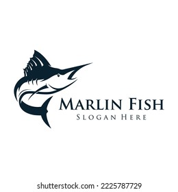 Abstract logo of creative swordfish or marlin fish silhouette.marlin jumping on water.