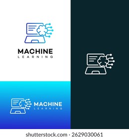 Abstract logo depicting a brain connected to a laptop, symbolizing machine learning and artificial intelligence. Gradient blue design, clean lines.
