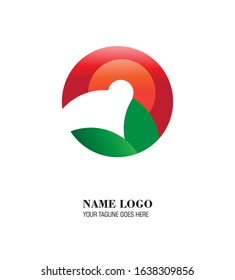 Abstract logo to describe a half evening sky with an green leaf