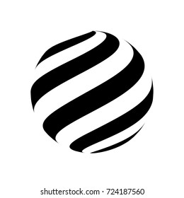 Abstract Logo Design. 3D Sphere Of Lines. Black And White Vector Illustration.