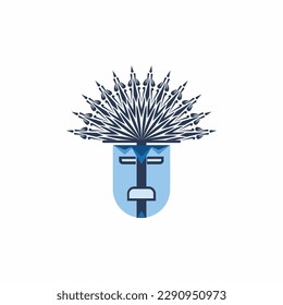 abstract logo design blue character mask on white background