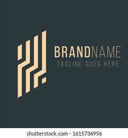 Abstract logo Design with blue vertical lines. Optical illusion. Design print for company business. Stock Vector illustration isolated on white background.