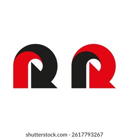Abstract logo design. Circular arrow symbol. Minimal contrast vector. Red black emblem.