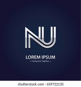 Abstract Logo Design Combinations Letter of  N and U