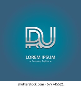 Abstract Logo Design Combinations Letter of  R and U