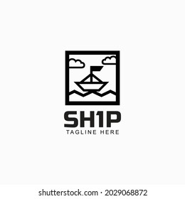 Abstract logo design concept for brand with ships and oceans simple and flat design