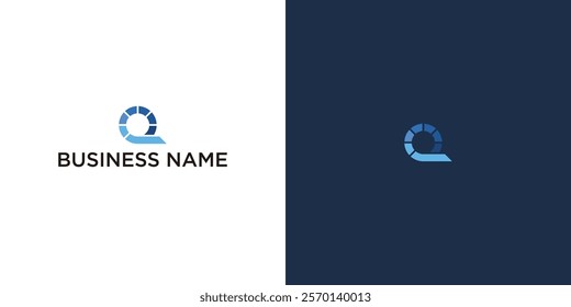 Abstract logo design concept with letter Q and circular elements in blue and white.