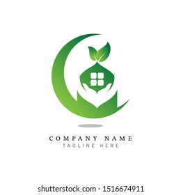 abstract logo design consists of leaves, buildings, crescent shapes, and silhouettes from the hands, as a symbol of a foundation or humanity logo - vector