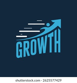 Abstract logo design depicting growth and progress. A stylized figure ascends an upward trending arrow, symbolizing achievement and success.