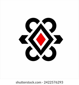 Abstract logo design with diamond card symbols and arrows.